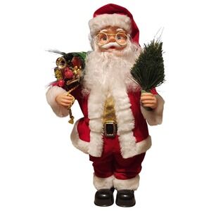 VTG Animated Light Up Santa Claus Christmas Decor Holding Tree & Gift Bag